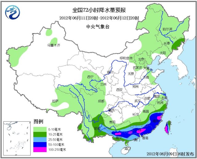 72小时天气预报降水分布图