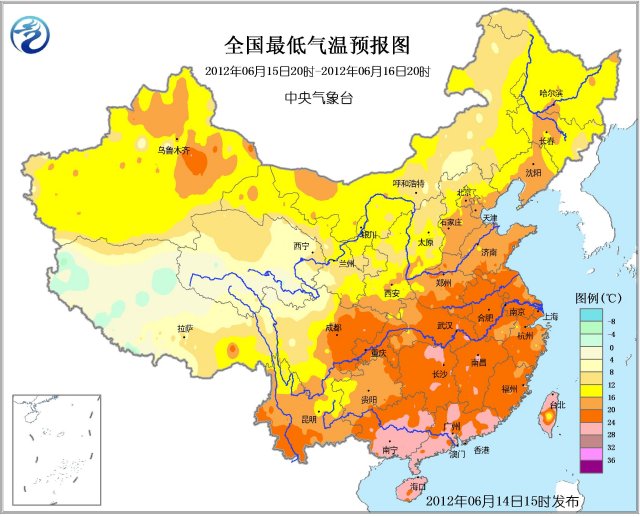 明天全国最低气温预报图